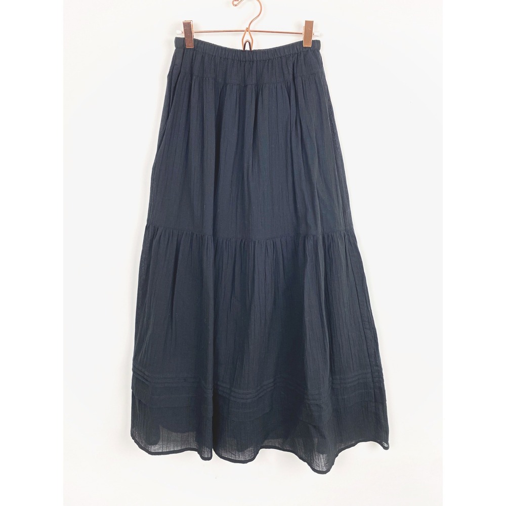 Uniqlo Black Tiered Cotton Gauze Maxi Skirt Small NWT